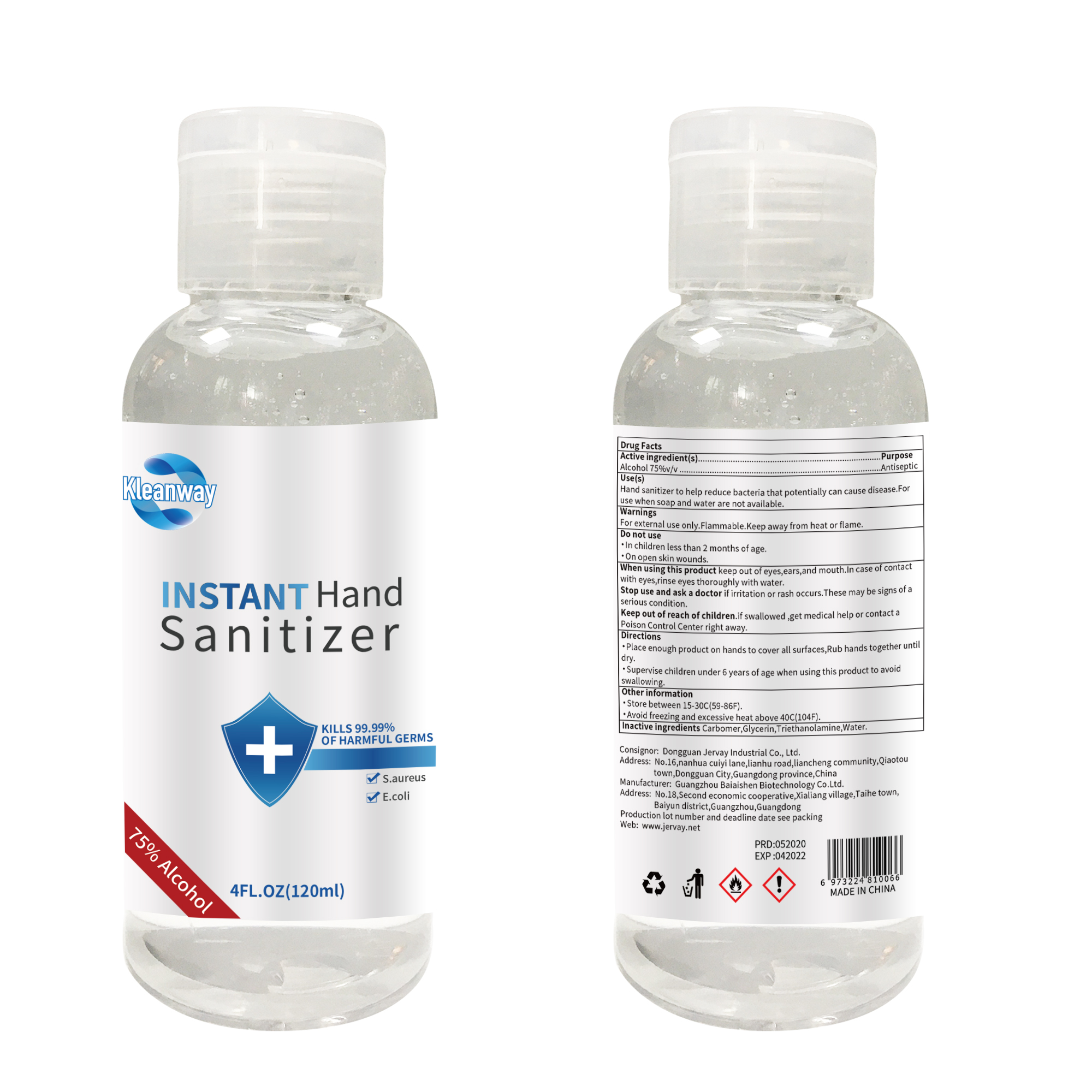 120ml Instant Hand Sanitizer with Alcohol for School